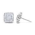 14K White Gold 1.0 Cttw Round Brilliant & Princess Cut Diamond Scallop-Edge Framed Square Halo Stud Earrings (G-H Color, SI1-SI2 Clarity) by Bids.com