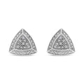 .925 Sterling Silver Diamond-Accented Trillion Shaped 4-Stone Halo-Style Stud Earrings (H-I Color, I2-I3 Clarity) by Bids.com