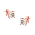 14K Rose Gold Plated Two-Tone .925 Sterling Silver 1/2 Cttw Princess-Cut Square Diamond Solitaire Miracle-Plate Stud Earrings (K-L Color, I2-I3 Clarity) by Bids.com