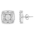 .925 Sterling Silver 1.0 Cttw Round Diamond Double Halo and Disc Stud Earring (I-J Color, I2-I3 Clarity) by Bids.com
