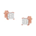 14K Rose Gold Plated Two-Tone .925 Sterling Silver 1/2 Cttw Princess-Cut Square Near Colorless Diamond Solitaire Miracle-Plate Stud Earrings (J-K Color, I2-I3 Clarity) by Bids.com