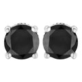 14K White Gold 2.00 Cttw Round Brilliant-Cut Black Diamond Classic 4-Prong Stud Earrings with Screw Backs (Fancy Color-Enhanced, I2-I3 Clarity)