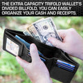 Mens RFID Wallet - Extra Capacity Leather Trifold 7 slot with ID Window by ID Stronghold
