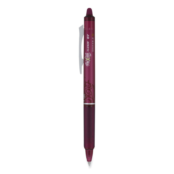 Pilot FriXion Clicker Erasable Gel Pen, Retractable, Fine 0.7 mm, Burgundy Ink, Burgundy Barrel, Dozen