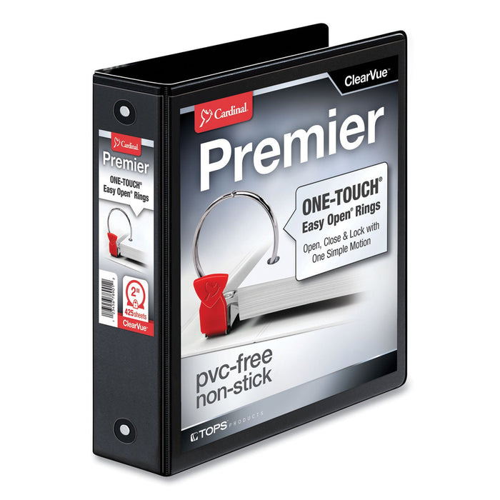 Cardinal Premier Easy Open ClearVue Locking Round Ring Binder, 3 Rings, 2" Capacity, 11 x 8.5, Black
