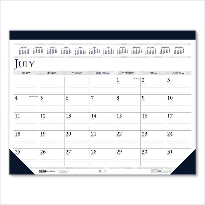 House of Doolittle Recycled Academic Desk Pad Calendar, 22 x 17, White/Blue Sheets, Blue Binding/Corners, 14-Month (July to Aug): 2022 to 2023