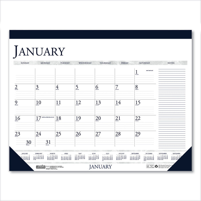 House of Doolittle Recycled Two-Color Monthly Desk Pad Calendar with Notes Section, 18.5 x 13, Blue Binding/Corners, 12-Month (Jan-Dec): 2023