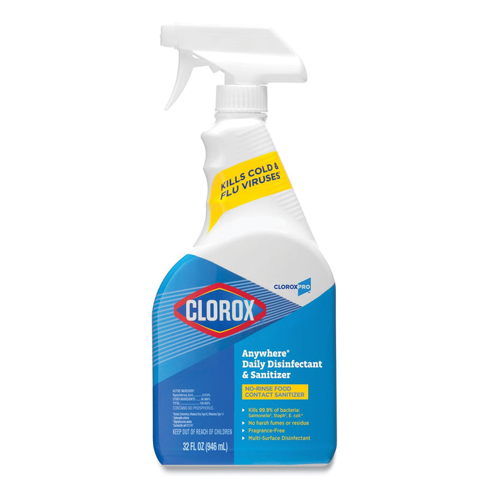 Clorox Anywhere Hard Surface Sanitizing Spray, 32 oz Spray Bottle, 12/Carton
