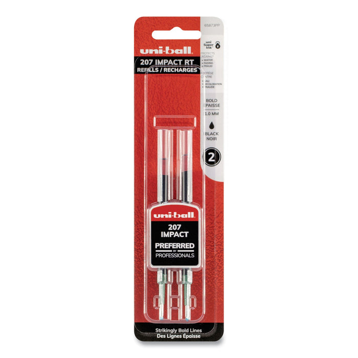 uniball Refill for Gel 207 IMPACT RT Roller Ball Pens, Bold Conical Tip, Black Ink, 2/Pack
