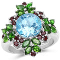 5.76 Carat Genuine Blue Topaz, Chrome Diopside & Garnet .925 Sterling Silver Ring by Bids.com