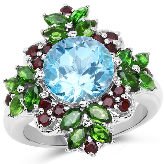 5.76 Carat Genuine Blue Topaz, Chrome Diopside & Garnet .925 Sterling Silver Ring by Bids.com