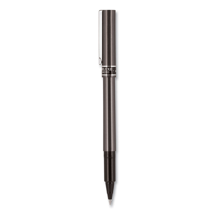 uniball Deluxe Roller Ball Pen, Stick, Micro 0.5 mm, Black Ink, Metallic Gray Barrel, Dozen