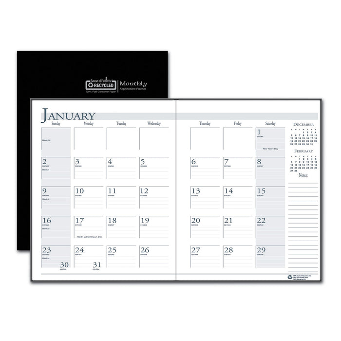 House of Doolittle Recycled Ruled 14-Month Planner with Stitched Leatherette Cover, 10 x 7, Black Cover, 14-Month (Dec to Jan): 2022 to 2024