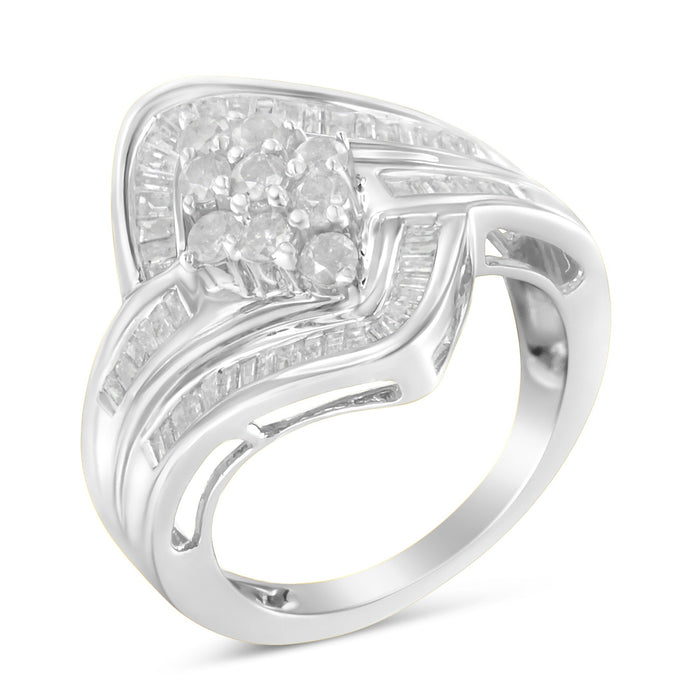 10K White Gold Diamond Bypass Cluster Ring (1 Cttw, I-J Color, I2-I3 Clarity) - Size 7 by Bids.com
