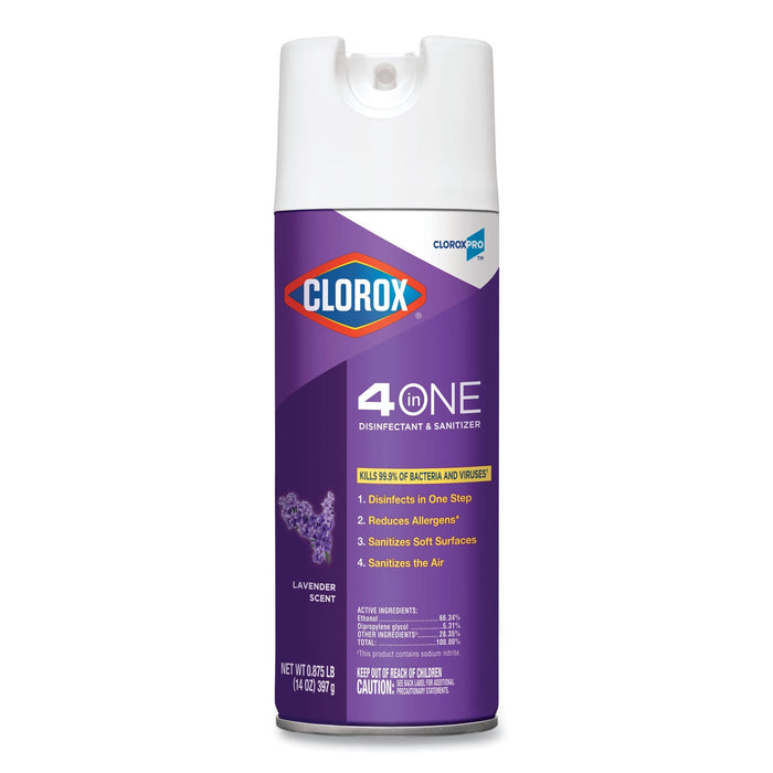 Clorox 4 in One Disinfectant and Sanitizer, Lavender, 14 oz Aerosol Spray, 12/Carton