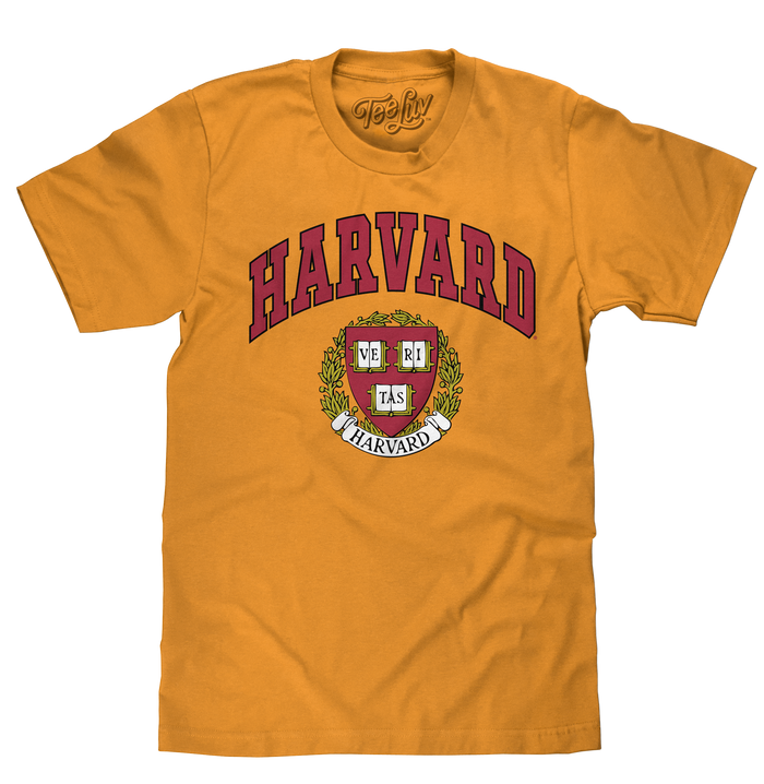Harvard Veritas Shield College T-Shirt - Mustard Yellow by Tee Luv