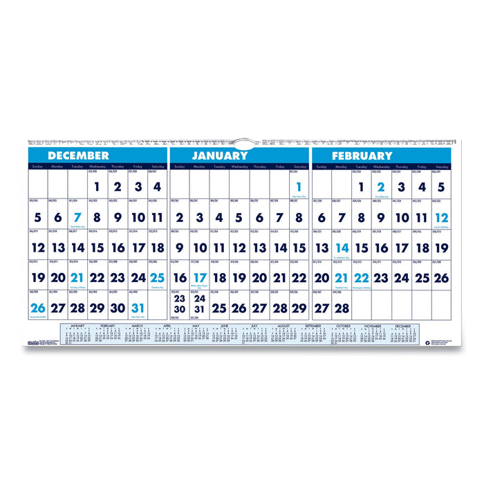 House of Doolittle Recycled Three-Month Format Wall Calendar, Horizontal Orientation, 23.5 x 12, White Sheets, 14-Month (Dec-Jan): 2022-2024