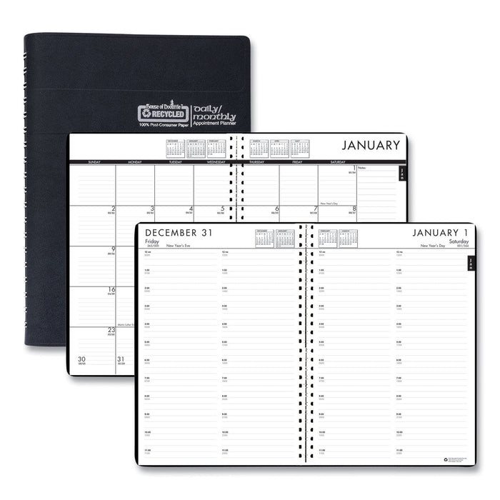 House of Doolittle 24/7 Recycled Daily Appointment Book/Monthly Planner, 10 x 7, Black Cover, 12-Month (Jan to Dec): 2023