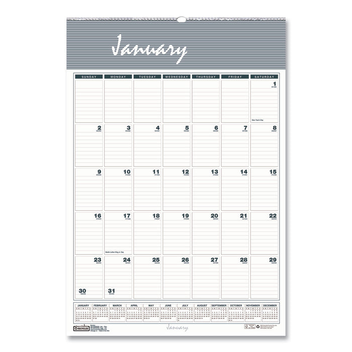 House of Doolittle Bar Harbor Recycled Wirebound Monthly Wall Calendar, 12 x 17, White/Blue/Gray Sheets, 12-Month (Jan-Dec): 2023