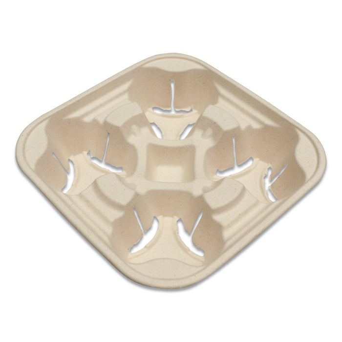 World Centric Fiber Cup Carriers, 8 oz to 22 oz Cups, Four Cups, Natural, 600/Carton