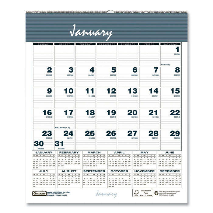House of Doolittle Bar Harbor Recycled Wirebound Monthly Wall Calendar, 6 x 7, White/Blue/Gray Sheets, 12-Month (Jan-Dec): 2023