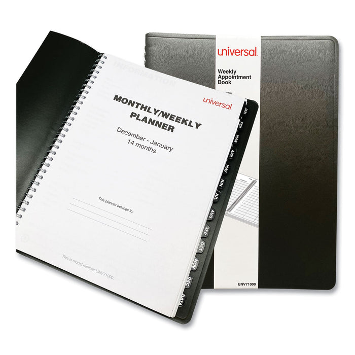Universal Weekly Planner, 11 x 8, Black Cover, 14-Month, Dec 2022 through Jan 2024