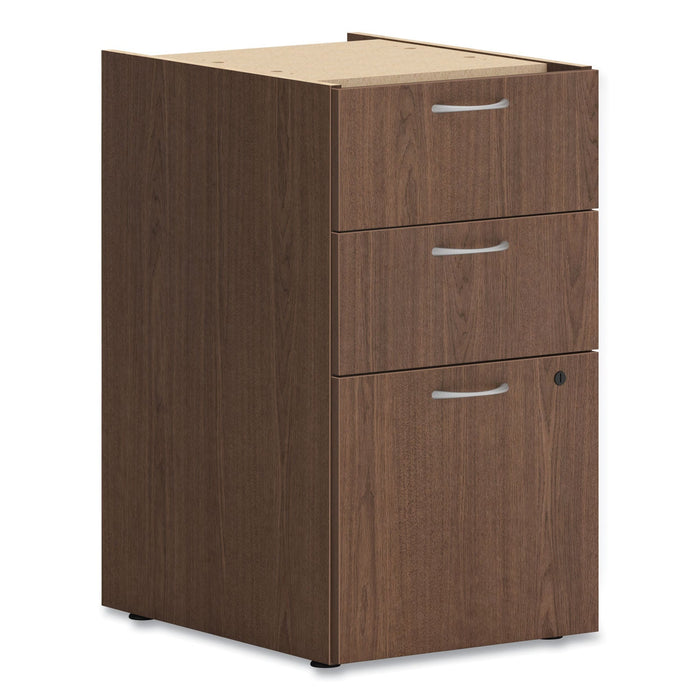 HON Mod Support Pedestal, Left or Right, 3-Drawers: Box/Box/File, Legal/Letter, Sepia Walnut, 15" x 20" x 28"