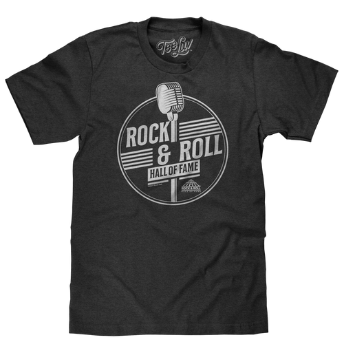 Rock and Roll Hall of Fame Retro Microphone T-Shirt - Charcoal Gray Heather by Tee Luv