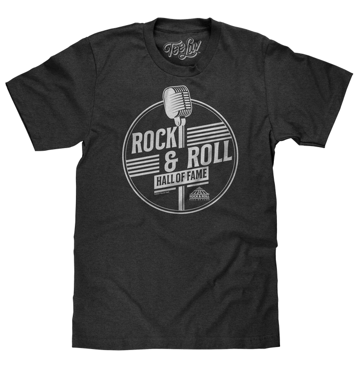 Rock and Roll Hall of Fame Retro Microphone T-Shirt - Charcoal Gray Heather by Tee Luv