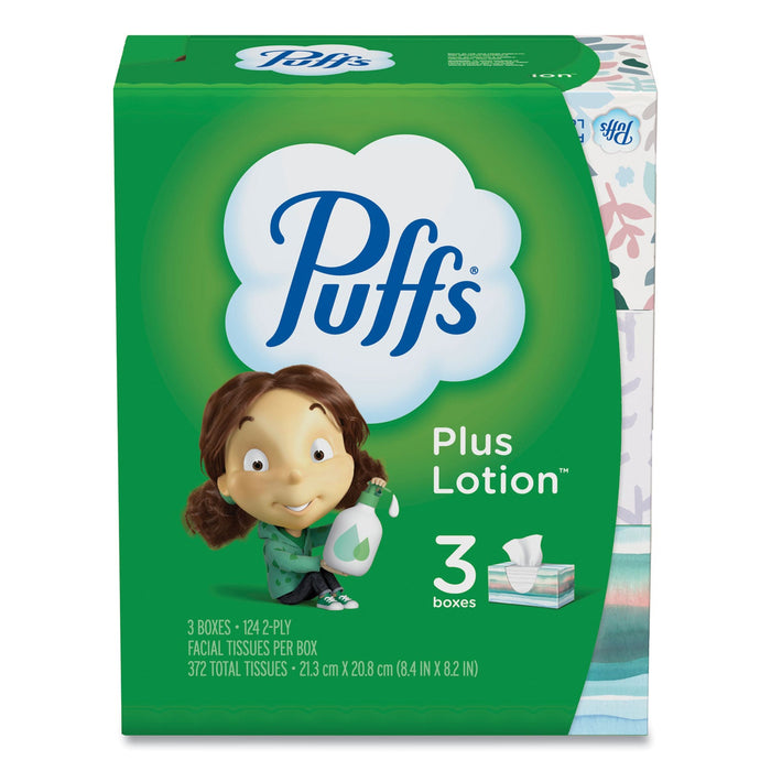 Puffs Plus Lotion Facial Tissue, 2-Ply, White, 124/Box, 3 Box/Pack