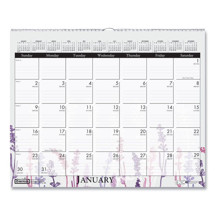 House of Doolittle Recycled Wild Flower Wall Calendar, Wild Flowers Artwork, 15 x 12, White/Multicolor Sheets, 12-Month (Jan to Dec): 2023