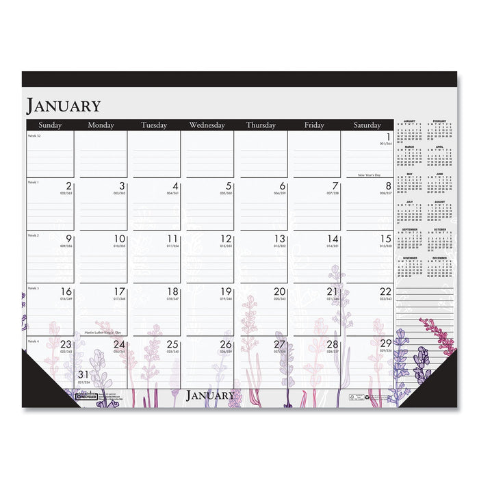 House of Doolittle Recycled Desk Pad Calendar, Wild Flowers Artwork, 18.5 x 13, White Sheets, Black Binding/Corners,12-Month (Jan-Dec): 2023