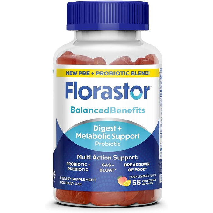 FLORASTOR DIGESTIVE AND METABOLIC SUPPORT PROBIOTIC BLEND GUMMIES PEACH LEMONADE -- 56 VEGETARIAN GUMMIES by Pasteur Pharmacy