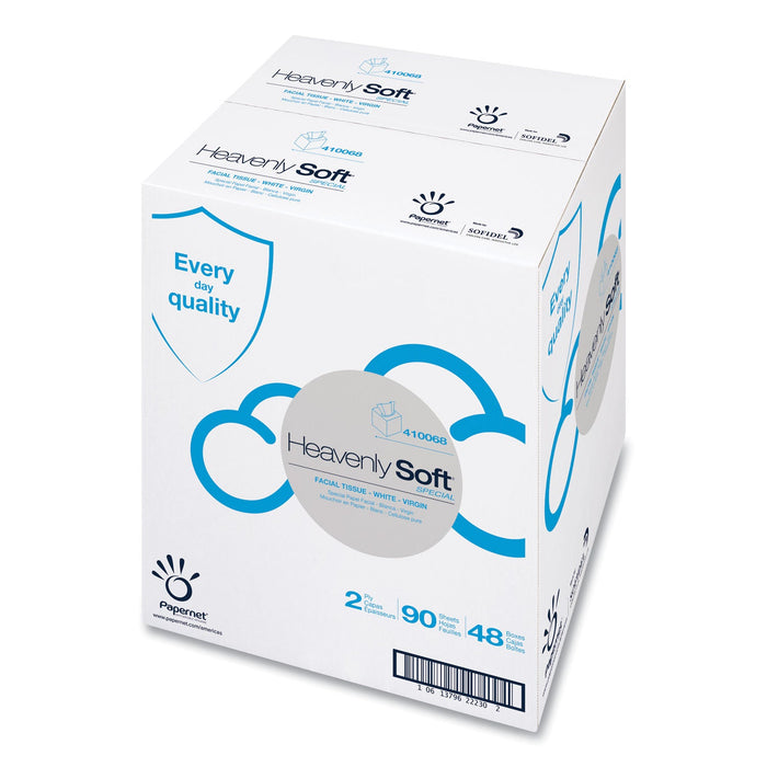 Papernet Heavenly Soft Facial Tissue, 2-Ply, White, 90/Pack, 48 Packs/Carton