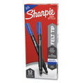 Sharpie Water-Resistant Ink Porous Point Pen, Stick, Fine 0.4 mm, Blue Ink, Black/Gray/Blue Barrel, Dozen
