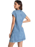 LIUSHIQI Womens Denim Romper V Neck Tie Front Pockets Blue Size S by Deal US