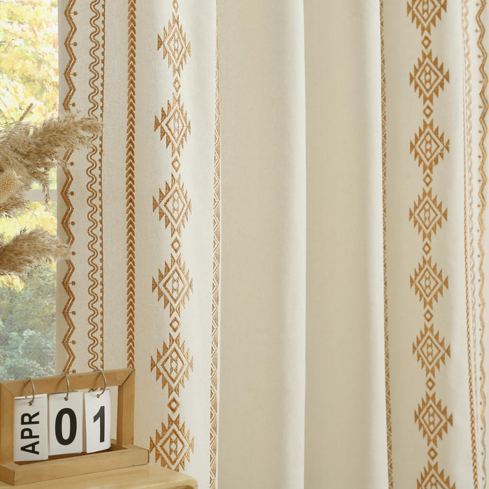 ColorBird Boho Embroidered Gold Brown Curtains 52x63in 2 Panels Set by Deal US