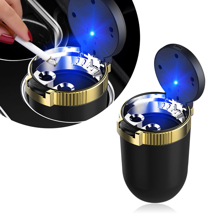 Kewucn Car Ashtray with Lid Portable Stainless Steel LED Blue Light Gold by Deal US