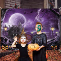 Halloween Backdrop Banner Scary Castle Cemetery Purple Full Moon 7x5Ft by Deal US