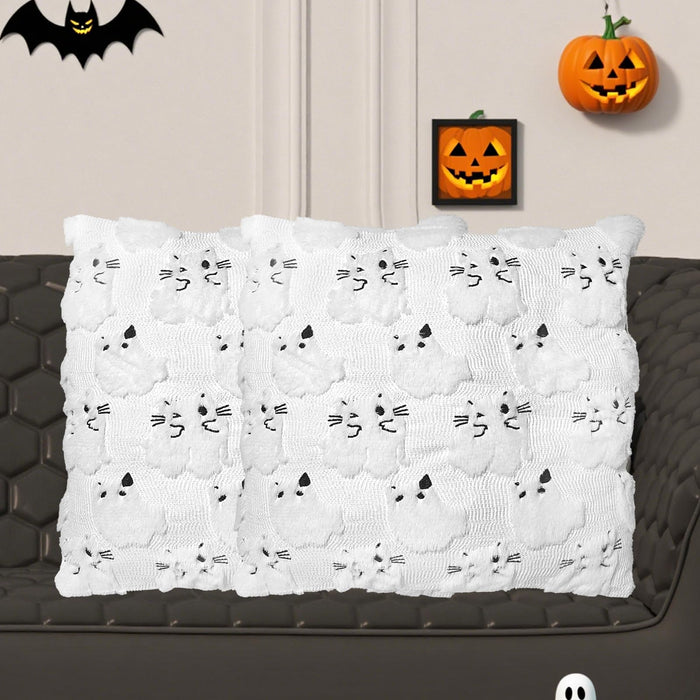 RBQXNW Halloween Pillow Covers 18x18 White Cat Ghost Set of 2 Plush by Deal US