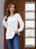 Licemere Women's Long Sleeve Pleated Puff Sleeve Tunic Shirt White Size L by Deal US