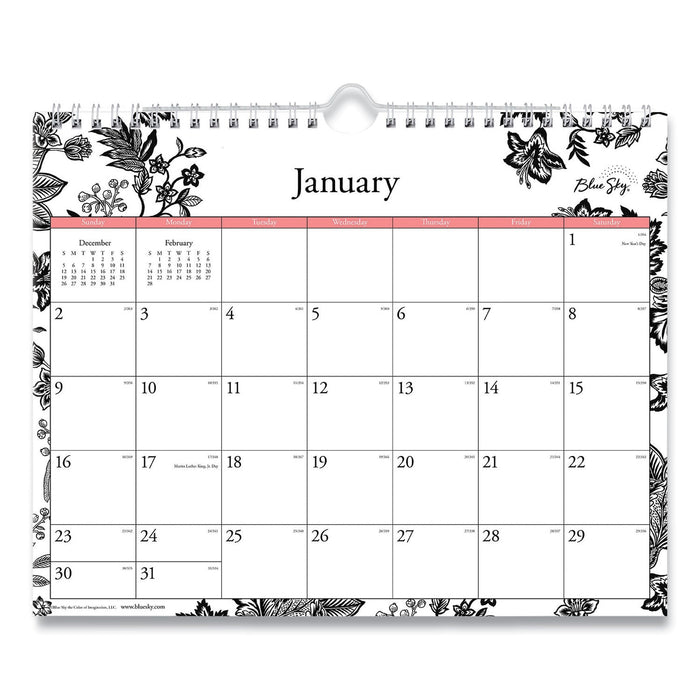 Blue Sky Analeis Wall Calendar, Analeis Floral Artwork, 11 x 8.75, White/Black/Coral Sheets, 12-Month (Jan to Dec): 2023