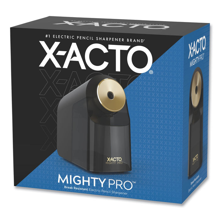 X-ACTO Model 1606 Mighty Pro Electric Pencil Sharpener, AC-Powered, 4 x 8 x 7.5, Black/Gold/Smoke