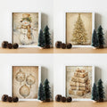 JXREQ Vintage Christmas Wall Art Prints 8x10 Snowman Tree Set of 4 Unframed by Deal US