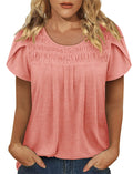 BETTE BOUTIK Women's Asymmetrical Pleated Crewneck Top Orange Pink Size XL by Deal US