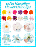 PCTCSHQ 12Pcs Hawaiian Flower Hair Clips for Women, Hibiscus Hair Clips Artificial Flower Hairpins Boho Hair Accessories for Women Girls Vacation Beach Party