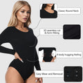 +MD Round Neck Long Sleeve Bodysuit Slim Waist Black Size M by Deal US