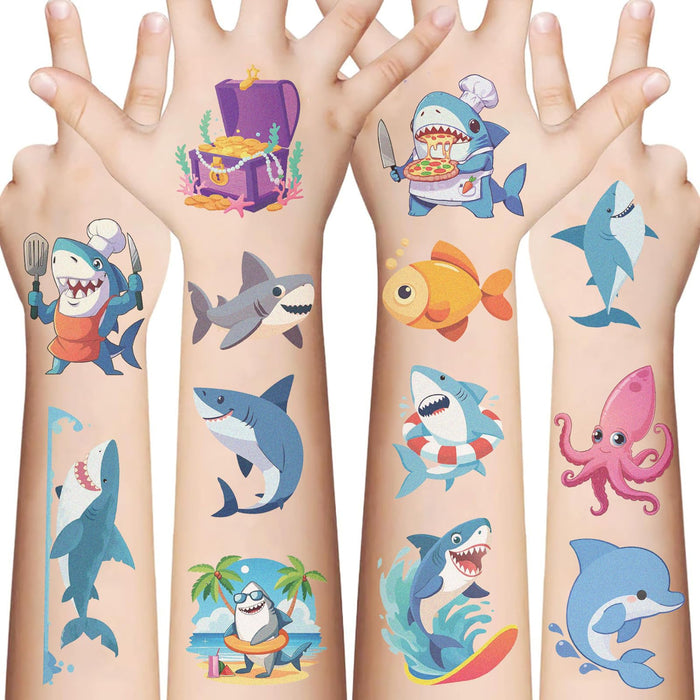 SBOBUY Shark Temporary Tattoos 10 Sheets Birthday Party Supplies Green by Deal US