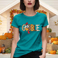 Dabon Thanksgiving Turkey Leopard Letter Print Tee Tops Cyan Size XL by Deal US