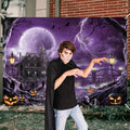 Halloween Backdrop Banner Scary Castle Cemetery Purple Full Moon 7x5Ft by Deal US